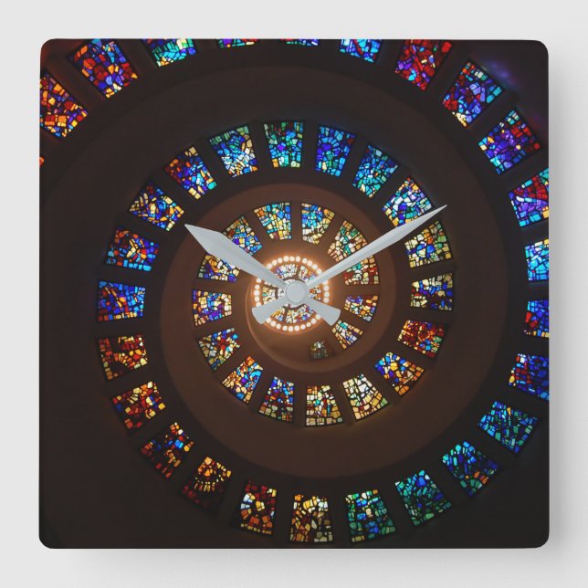 Relógio Quadrado Padrão de espiral de vidro preto Elegante (Frente)