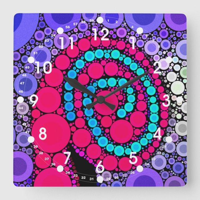 Relógio Quadrado Padrão de espiral Legal dos círculos Concentrados  (Frente)