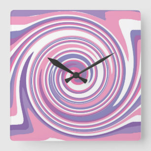 Relógio Quadrado Padrão de espiral rosa e roxo