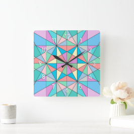Relógio Quadrado Padrão de Estrela Triangular Mosaico Pastel Retro