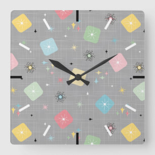 Relógio Quadrado Padrão de Explosões Atômicas com Estrelas Retro Di