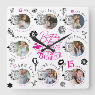 Relógio Quadrado Padrão de Foto Personalizado para Aniversário da F