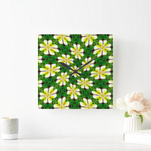 Relógio Quadrado Padrão de Frangipani Amarelo