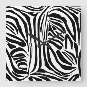 Relógio Quadrado Padrão de Impressão de Zebra Preto e Branco Ousado