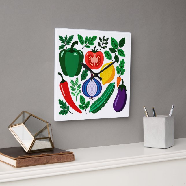 Relógio Quadrado padrão de legumes (Escritório)