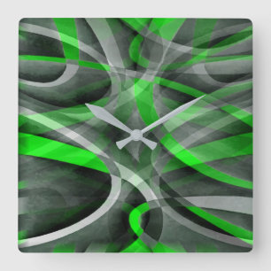 Relógio Quadrado Padrão de Linha Curva Retro Neon Verde e Cinza dos