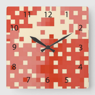 Relógio Quadrado Padrão de Pixel Vermelho e Rosa