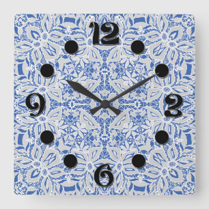 Relógio Quadrado Padrão de renda aberta cinza e azul vintage