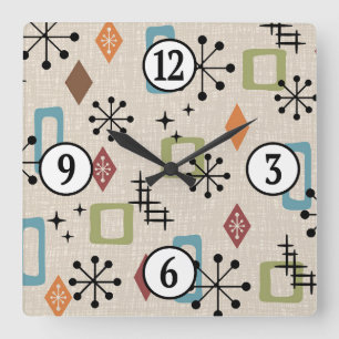 Relógio Quadrado Padrão de Starburst de Idade Atômica Moderna do me