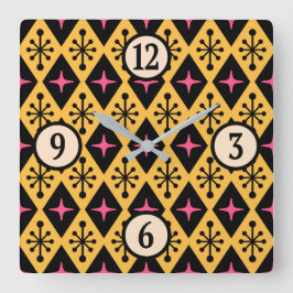 Relógio Quadrado Padrão de Starburst Moderno do Século médio