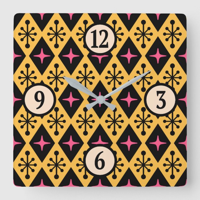 Relógio Quadrado Padrão de Starburst Moderno do Século médio (Frente)