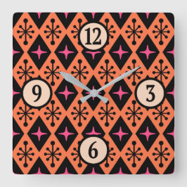 Relógio Quadrado Padrão de Starburst Moderno do Século médio