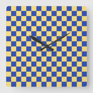 Relógio Quadrado Padrão de tabuleiro xadrez amarelo manteiga e azul