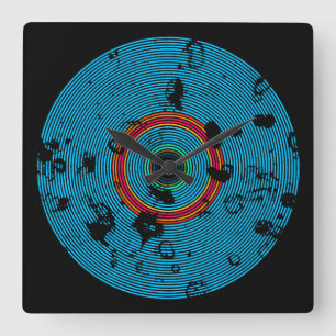 Relógio Quadrado Padrão de textura do disco de vinil multicoloraç