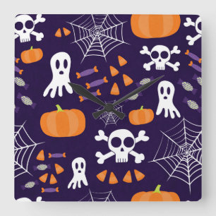 Relógio Quadrado Padrão Divertido de Halloween