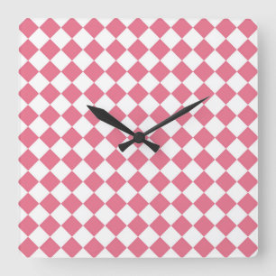 Relógio Quadrado Padrão do Verificador de Diamantes Branco Rosa