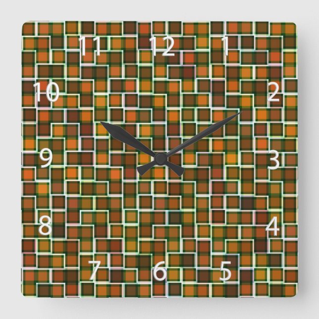 Relógio Quadrado Padrão dos quadrados de tonalidade abstrato (Frente)