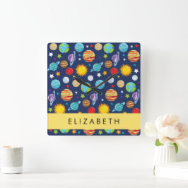 Relógio Quadrado Padrão Espacial, Planetas, Estrelas, Cosmos, Seu N