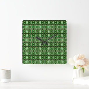 Relógio Quadrado Padrão espiral espelhado branco elegante verde