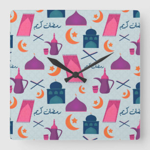 Relógio Quadrado Padrão Feliz Ramadão