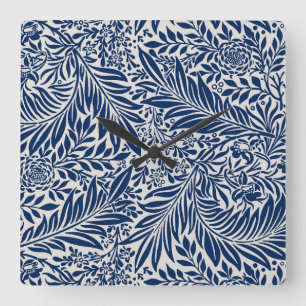 Relógio Quadrado padrão floral azul com folhas e flores diversas