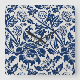 Relógio Quadrado Padrão floral azul intricado em fundo claro