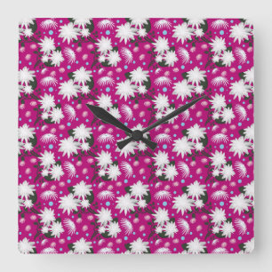 Relógio Quadrado Padrão Floral Botânico de Design Elegante Branco