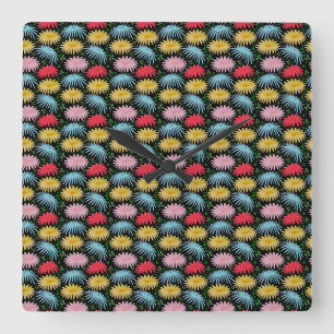Relógio Quadrado Padrão Floral de Margarida Retro Colorido Capricho