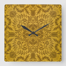 Relógio Quadrado Padrão floral dourado ornamentado com simétrico