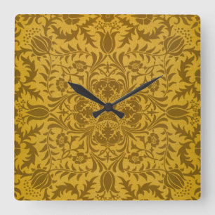 Relógio Quadrado Padrão floral dourado ornamentado com simétrico