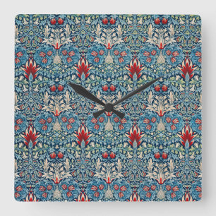 Relógio Quadrado Padrão floral em folhas verdes fundo azul