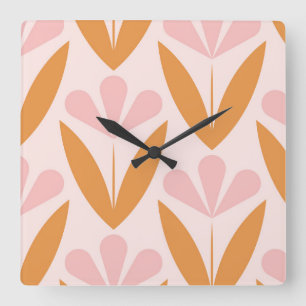 Relógio Quadrado Padrão floral escente escandinavo,estilo retrô,cen