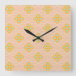 Relógio Quadrado Padrão floral hexagonal de fundo de pêssego