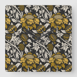 Relógio Quadrado Padrão floral ornamentado com grandes flores doura