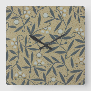Relógio Quadrado Padrão floral ornamentado com videiras azul-escura