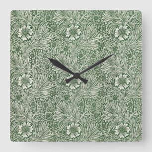 Relógio Quadrado Padrão floral ornamentado de flores e folhas branc