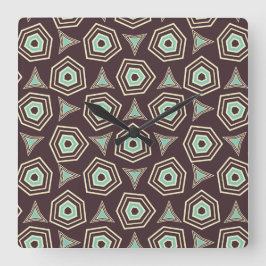 Relógio Quadrado Padrão geométrico abstrato com pentágonos em camad
