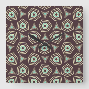 Relógio Quadrado Padrão geométrico abstrato com pentágonos em camad