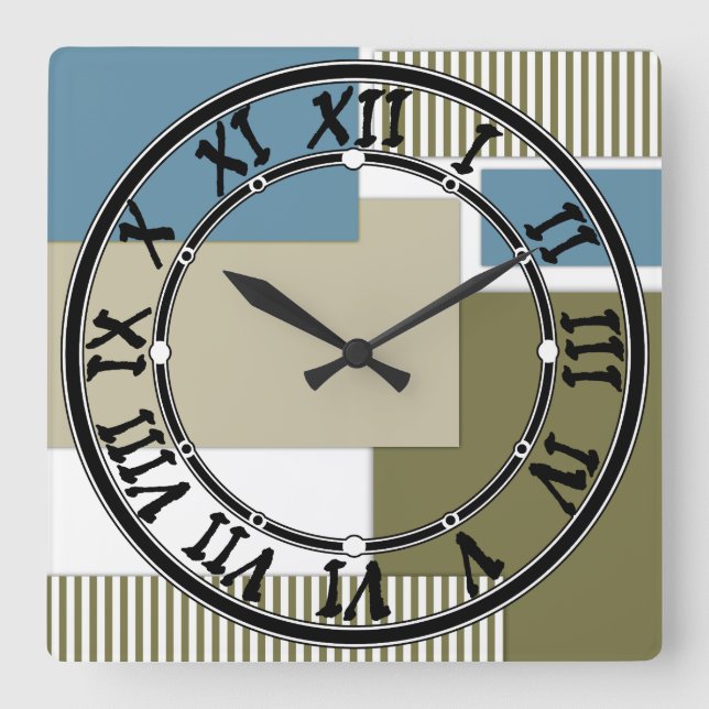 Relógio Quadrado Padrão geométrico azul da cinza (Frente)