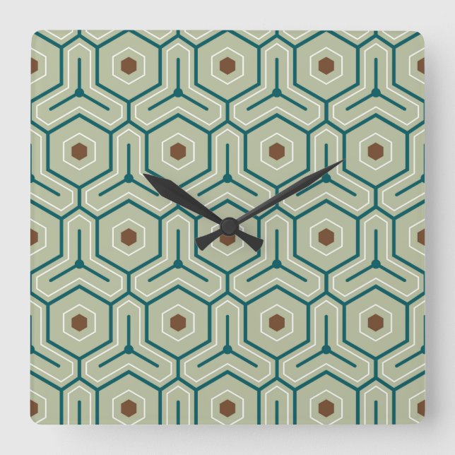 Relógio Quadrado Padrão geométrico com hexágonos entrelaçados (Frente)
