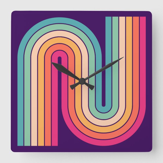 Relógio Quadrado Padrão Geométrico de Stripes com Estilo Retroativo (Frente)