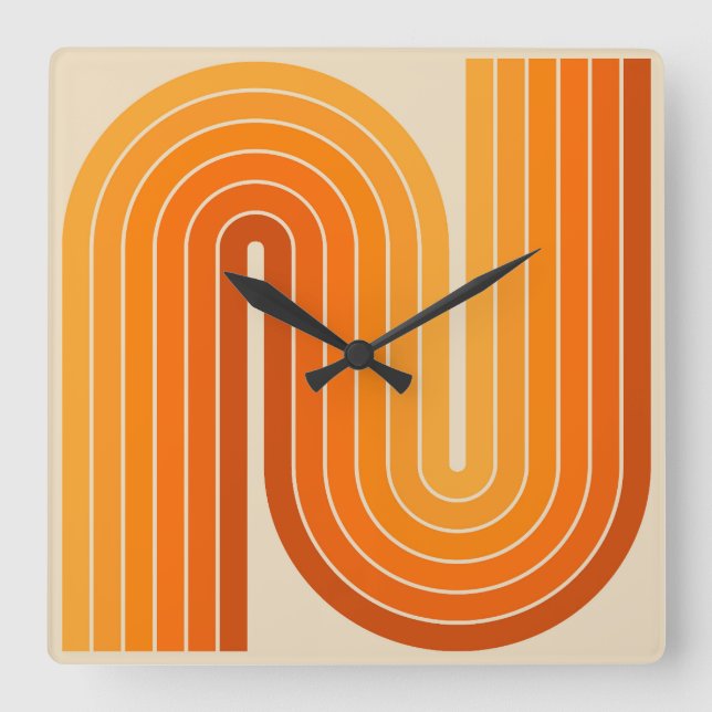 Relógio Quadrado Padrão Geométrico de Stripes com Estilo Retroativo (Frente)