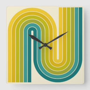 Relógio Quadrado Padrão Geométrico de Stripes com Estilo Retroativo
