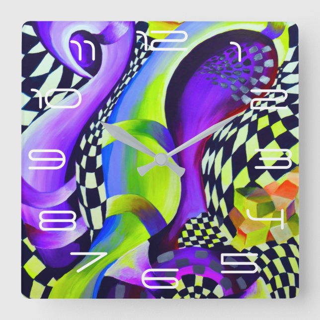 Relógio Quadrado Padrão Geométrico do Art Deco dos anos 80 (Frente)