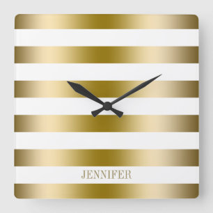 Relógio Quadrado Padrão Geométrico Dourado de Stripes