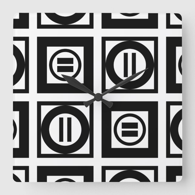 Relógio Quadrado Padrão Geométrico Igual a Preto e Branco (Frente)