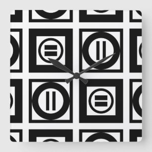 Relógio Quadrado Padrão Geométrico Igual a Preto e Branco
