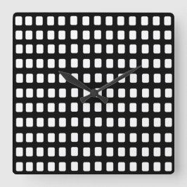 Relógio Quadrado Padrão Geométrico Preto e Quadrados Brancos