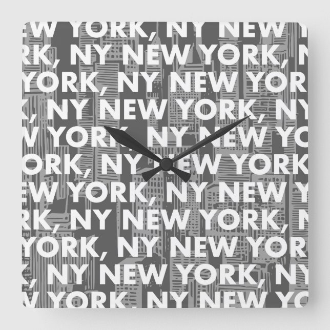 Relógio Quadrado Padrão Gráfico NY NOVA YORK (Frente)