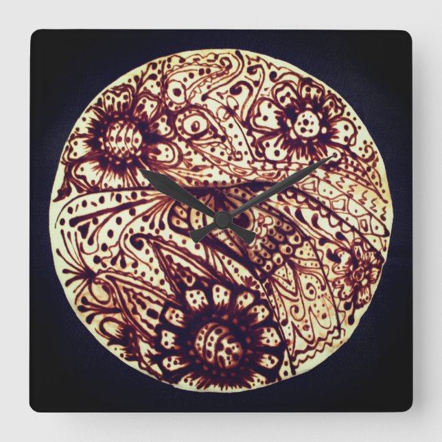 Relógio Quadrado padrão Henna (Frente)